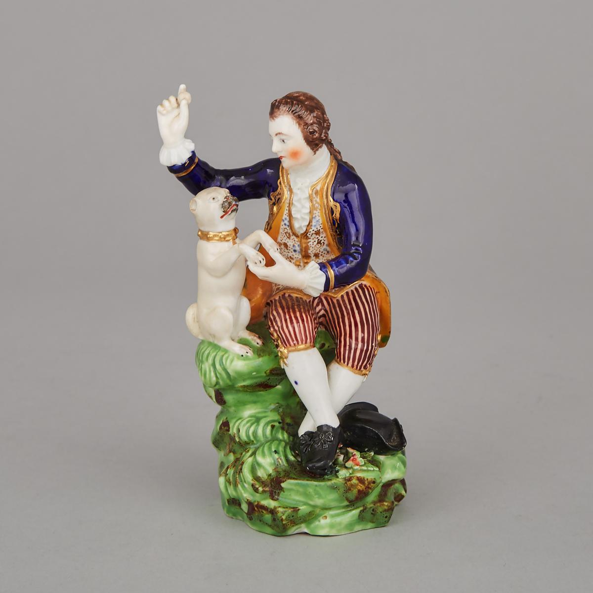 Bloor Derby Figure of a Seated Man with Pug Dog, c.1820, height 5.1 in — 13 cm