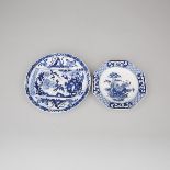 Bow Blue and White Octagonal Dish and a Larger Plate, c.1760, largest diameter 9.3 in — 23.7 cm (2 P