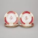 Eight Royal Crown Derby Floral Decorated Claret and Gilt Ground Plates, c.1928-30, diameter 8.8 in —