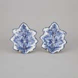 Pair of Bow Moulded Blue and White Leaf Shaped Dishes, c.1770, length 8.1 in — 20.5 cm (2 Pieces)