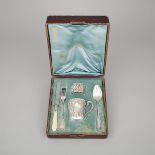 French Silver Christening Set, Henri Soufflot, Paris, c.1900, mug height 3.1 in — 8 cm (5 Pieces)