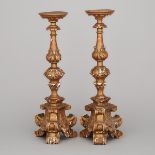 Pair of Italian Baroque Style Giltwood Candle Prickets, mid 20th century, height 18.6 in — 47.2 cm