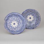 Two Hispano-Moresque Blue and White Pottery Large Bowls, 19th century, height 5 in — 12.5 cm, diamet