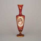 Bohemian Overlaid, Enameled and Gilt Red Glass Portrait Vase, late 19th century, height 16.5 in — 41