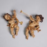 Pair of Italian Carved, Polycromed and Parcel GIlt Cherub Figures, mid 20th century, height 11.5 in