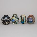 Four Studio Glass Vases, Mark Russel (2), Jon Sawyer, and Ed Roman, 1973-80, largest height 4.5 in —