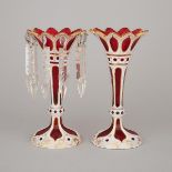 Pair of Bohemian Overlaid and Gilt Red Glass Vase Lustres, late 19th century, height 10 in — 25.5 cm