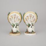 Pair of Jacob Petit Swan and Shell Spill Vases, mid-19th century, height 5.7 in — 14.5 cm (2 Pieces)