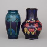 Moorcroft Moonlit Blue Vase and a Pansy Vase, c.1925, largest height 10.4 in — 26.3 cm (2 Pieces)