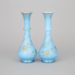 Pair of French Etched and Gilt Blue Opaline Glass Vases, 19th century, height 10.9 in — 27.7 cm (2 P