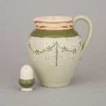 Macintyre Moorcroft Gesso Faience Pitcher and Pepper Shaker, c.1900, height 5.5 in — 14 cm (2 Pieces