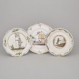 Three French Faience Polychrome Plates, late 18th/early 19th century, largest diameter 10.2 in — 26