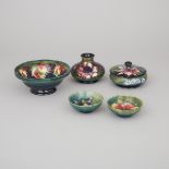 Group of Moorcroft Pottery, 20th century, bowl diameter 6.3 in — 16 cm (5 Pieces)