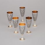 Six Caucasian Nielloed Silver Small Goblets, early 20th century, height 4.3 in — 10.8 cm (6 Pieces)