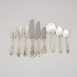 American Silver ‘Rosepoint’ Pattern Flatware, Wallace Silversmiths, Wallingford, Ct., 20th century (