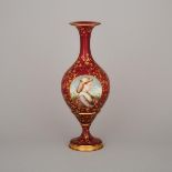 Bohemian Overlaid, Enameled and Gilt Red Glass Portrait Vase, late 19th century, height 14.6 in — 37