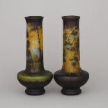 Two Romanian Gallé-Style Cameo Glass Vases, late 20th century, height 14.2 in — 36 cm (2 Pieces)