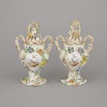 Pair of Coalbrookdale Flower-Encrusted Two-Handled Potpourri Vases and Covers, mid-19th century, hei