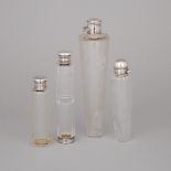 Four Victorian and Later English Silver Mounted Glass Large Perfume and Toilet Water Phials, late 19
