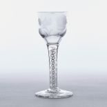 Jacobite Engraved Opaque Twist Stemmed Wine Glass, c.1760, height 5.3 in — 13.5 cm