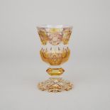 Bohemian Amber Overlaid, Rose Enameled, Cut and Etched Glass Goblet, mid-19th century, height 6 in —