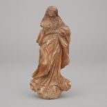 North Spanish Alabaster Figure of the Virgin, 17th century or earlier, height 8.5 in — 21.7 cm