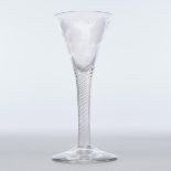 Jacobite Engraved Airtwist Stemmed Wine Glass, c.1750, height 5.9 in — 15 cm