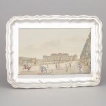 Austrian Silver Framed Pictoral Serving Tray, Alexander Sturm, Vienna, 20th century, length 18.5 in