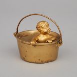 French Gilt Bronze Model of a Baby in a Bath Cauldron, c.1900, height 3.5 in — 8.9 cm