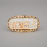 Italian Shell Cameo Brooch after Guido Reni's L'Aurora, 19th century, width 3.7 in — 9.5 cm
