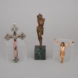 Three Ecclesiastical Items,19th and 20th centuries, bronze figure height 8.3 in — 21 cm (3 Pieces)