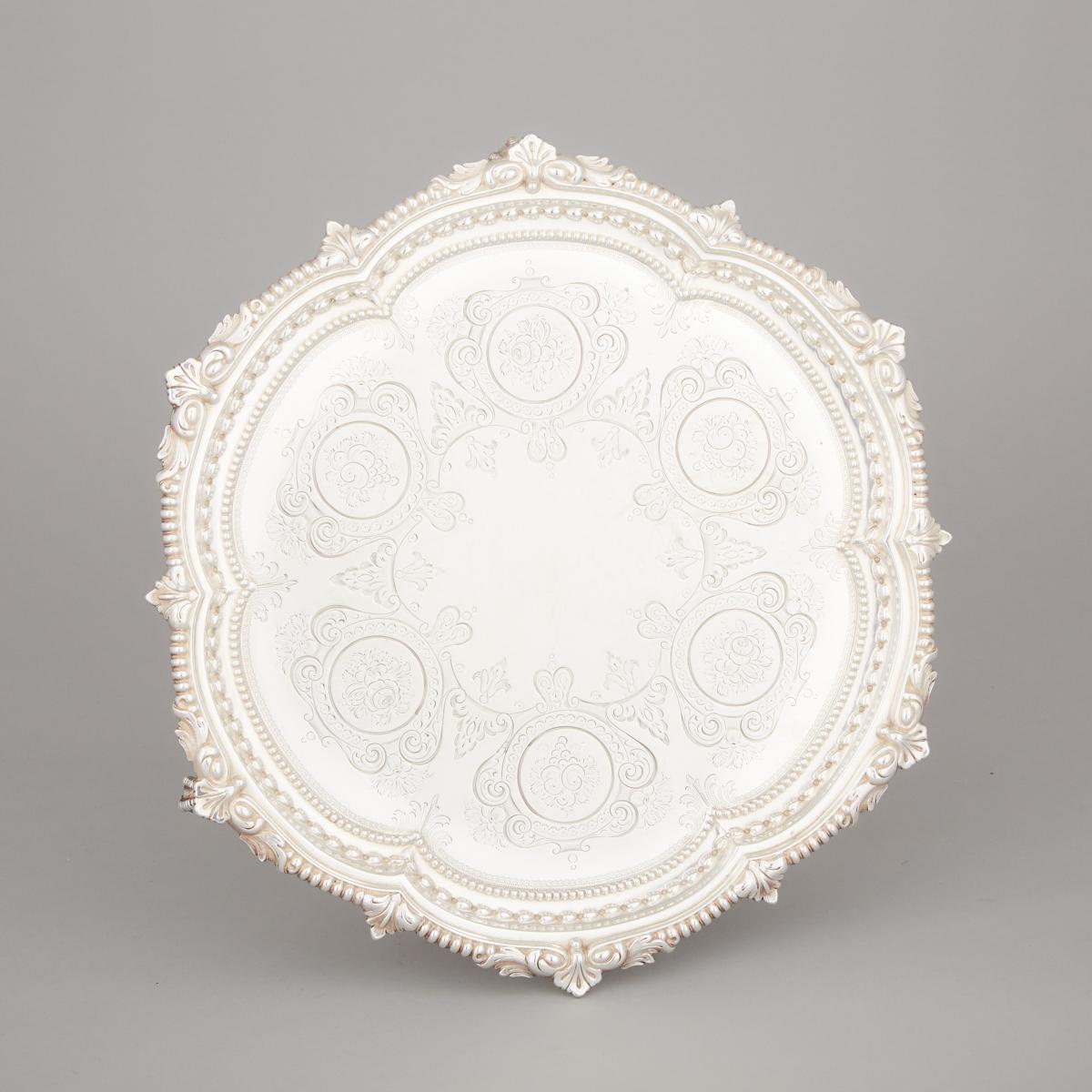 Victorian Silver Salver, Richard Martin & Ebenezer Hall, London, 1883, diameter 12.7 in — 32.2 cm