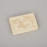 Dutch or German Ivory Snuff Box, mid 18th century, 0.6 x 3.3 x 2.4 in — 1.5 x 8.5 x 6 cm