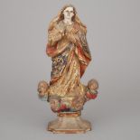 Spanish Colonial Santos Figure of the Madonna, 18th/19th century, height 14 in — 35.6 cm