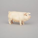 Japanese Meiji Period Carved Ivory Okimono Model of a Hermaphrodite Pig, c.1900, length 4 in — 10.2