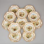 Set of Twelve Hammersley Topographical Dessert Plates, F. Micklewright, early 20th century, diameter