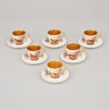 Six Royal Worcester Coffee Cups and Saucers, Harry Stinton, 1912-13, diameter 3.9 in — 9.8 cm (12 Pi
