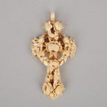 French Carved Ivory Cross, Dieppe, mid 19th century, height 3.75 in — 9.5 cm