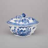 Bow Blue and White Quatrefoil Sauce Tureen and Cover, c.1765, length 6.3 in — 16 cm