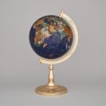 Specimen Mineral and Shell Inlaid Terrestrial Globe on Brass Stand, 20th century, height 24.25 in —