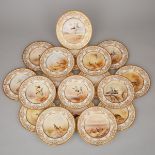 Set of Eighteen Royal Doulton Game Plates, Joseph Birbeck Sr., c.1918-22, diameter 8.9 in — 22.6 cm