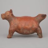 Colima Pottery Dog Form Vessel, Protoclassic Period, 100 B.C.-250 A.D., 6.7 x 10.6 in — 17 x 27 cm