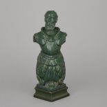 Continental Green Glazed Terra Cotta Figural Antefix, 19th century, height 13 in — 33 cm