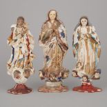 Three Spanish Colonial Santos Figures of the Madonna, 18th/19th century, tallest height 11.4 in — 29