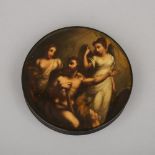 German Lacquer Neoclassical Snuff Box by Stobwasser, early 19th century, diameter 9.8 in — 24.9 cm