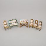 Six Piece Viennese Enamel Mounted Oromolu Miniature Salon Suite, early 19th century, settee length 2