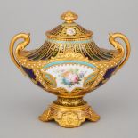 Royal Crown Derby 'Jeweled' Two-Handled Cabinet Vase and Cover, Désiré Leroy, 1900, height 4.7 in —
