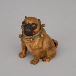 Austrian Cold Painted Bronze Pug Form Inkwell, 19th century, height 3.5 in — 9 cm