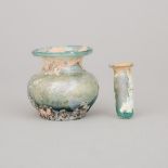 Two Pieces Roman Glass, 1-2nd century AD, jar height 2.5 in — 6.3 cm (2 Pieces)