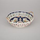 Worcester Blue Scale Ground Circular Two-Handled Basket, c.1770, width 9.6 in — 24.5 cm